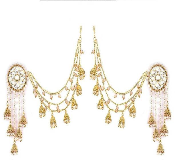 Brass And Beads Golden And Silver Bahubali Traditional Jhumka Earrings Set