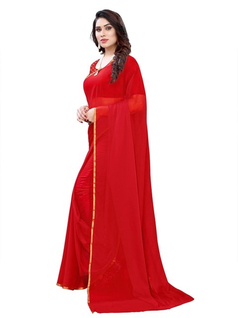 Chiffon Stone Work Saree In Red Colour - SR1543705