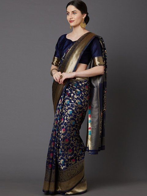 Mitera Pink & Gold-Coloured Silk Blend Woven Design Banarasi Saree-