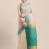 Rajnandini Beige & Green Cotton Blend Woven Design Saree