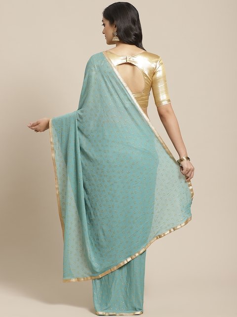 saree mall blue golden quirky print saree 1