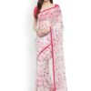 Shaily Off-White & Pink Pure Georgette Printed Saree