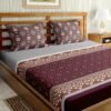 BELLA CASA Maroon 150 TC King Bedsheet with 2 Pillow Covers