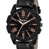 Foxter Men Black Brass Dial & Black Leather Textured Straps Analogue Watch