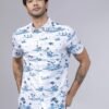 HIGHLANDER Men White & Blue Slim Fit Printed Casual Shirt