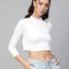 SASSAFRAS Women White Solid Cropped Top