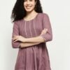 max Purple & White Thread Work Pleated Kurti