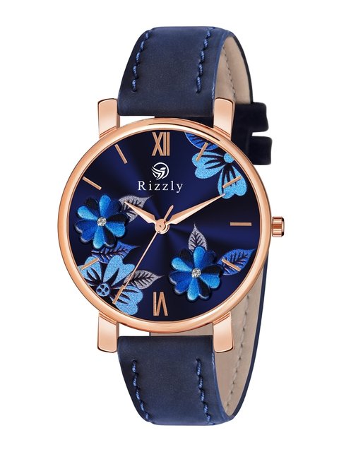 Rizzly Women Blue Brass Dial & Rose Gold Toned Bracelet Style Straps  Analogue Watch RZ-152
