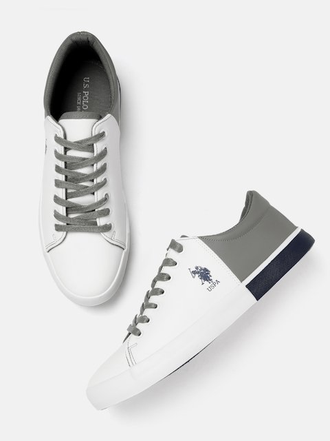 Us Polo Assn Men White And Grey Colourblocked Sneakers 4246