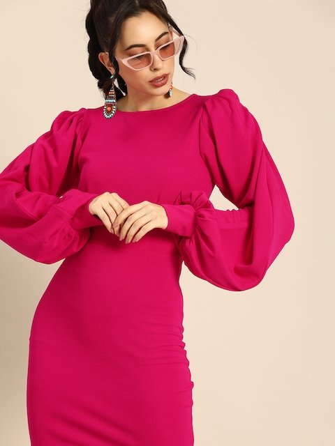 Hot Pink Dress - Ruched Mini Dress - Long Sleeve Bodycon Dress - Lulus