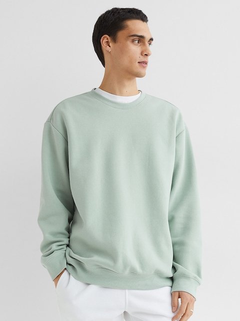 H&M Men Green Relaxed Fit Sweatshirt