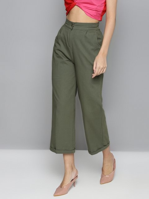 Buy AYROLANE Green Solid Cotton Straight Fit Women's Pants | Shoppers Stop