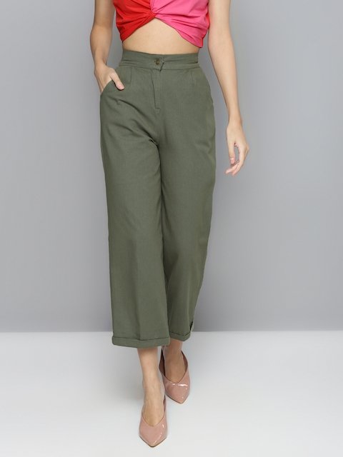 Green High Rise Straight Fit Pants