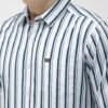 The Indian Garage Co Men White & Teal Blue Slim Fit Striped Casual Shirt - Image 2