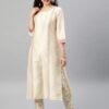 ZIYAA Women Cream-Coloured Printed Kurta with Trousers