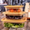 GOODHOMES Set Of 3 Glass Storage Box With Airtight Wooden Lid