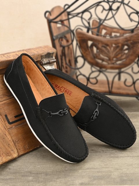 Mactree Men Black Textured Suede Loafers