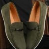 Mactree Men Green Perforations Suede Loafers