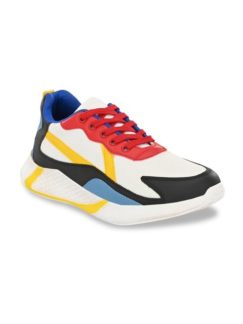 Mactree Men White & Red Colourblocked Sneakers