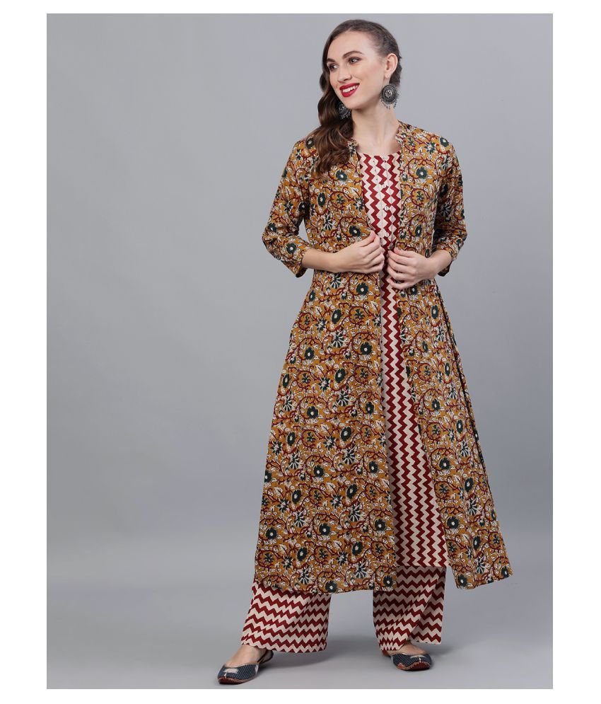 Buy Saanvi Kurtis Jacket Style Multi-colour Rayon Cotton stylish Kurti  (Large) at Amazon.in