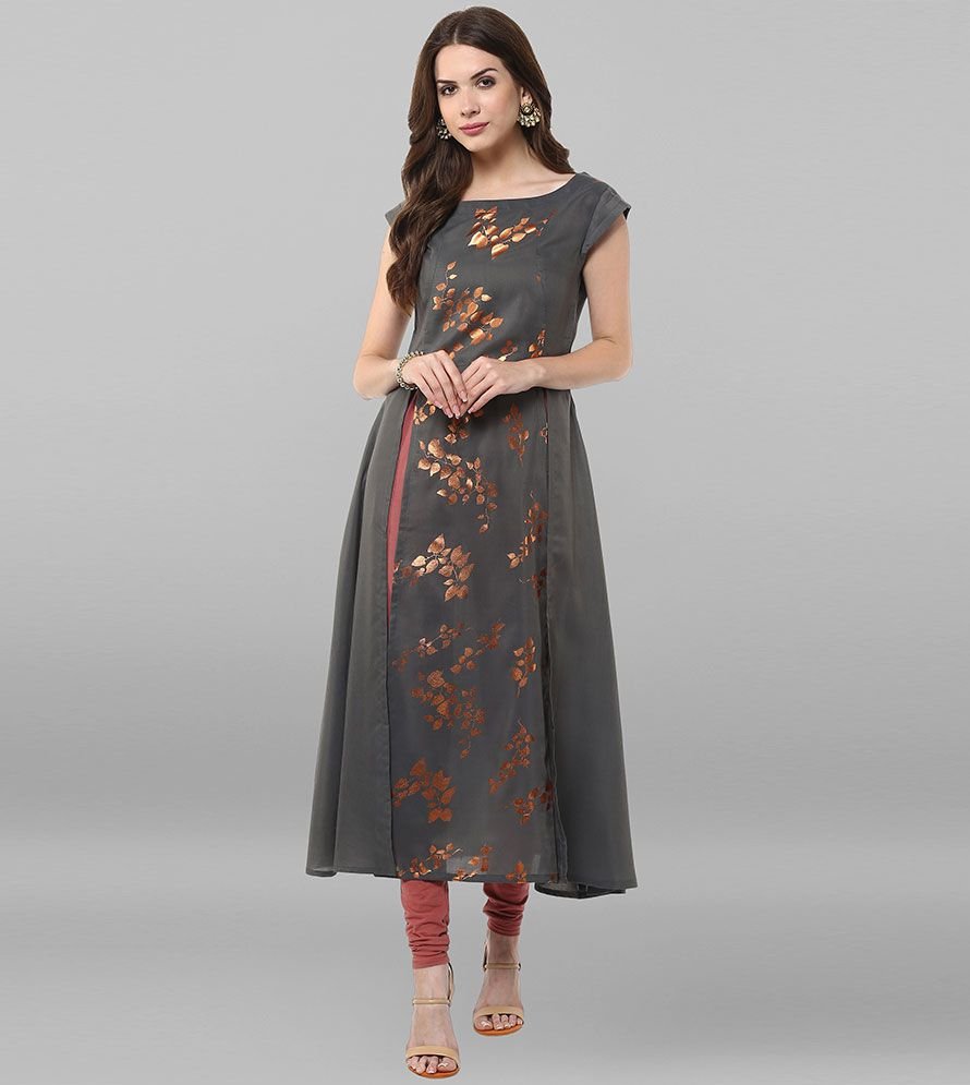 Equally Green Printed A-Line Side Slit Kurti with Off-White Straight P –  anokherang
