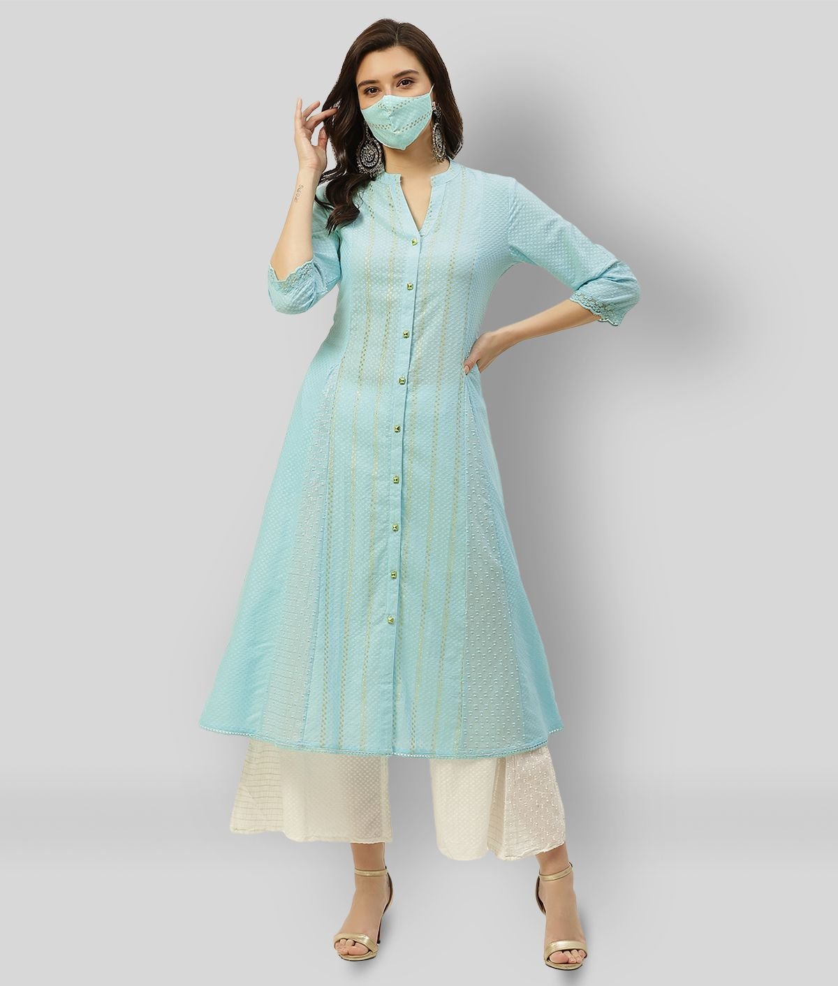 Buy KSUT Blue & White Cotton Striped Straight Kurti for Women Online @ Tata  CLiQ