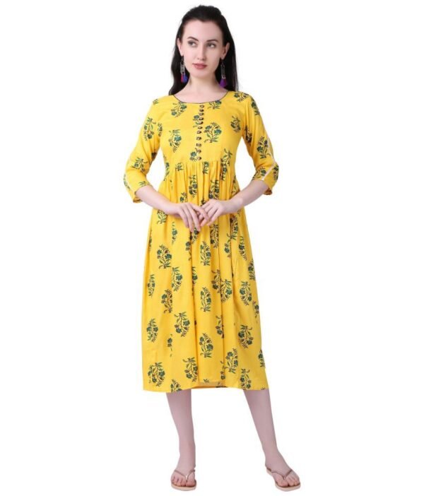 MEESORRA Yellow Rayon Pleated Kurti - Single