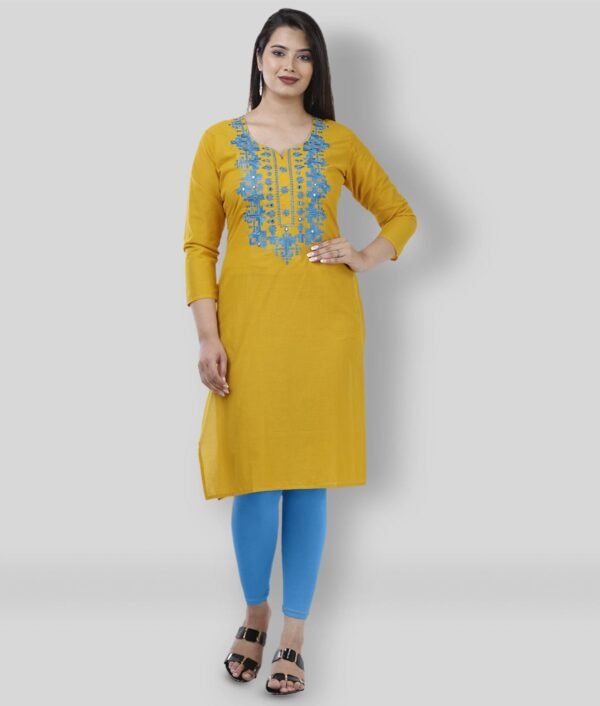 P PRIYA FASHION - Straight Cotton Yellow Women's Kurti (Pack of 1)