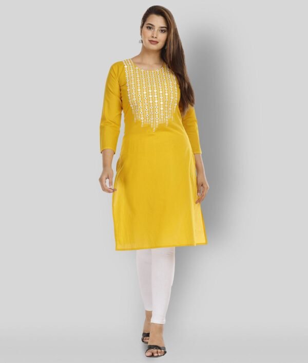 P PRIYA FASHION - Yellow Cotton Women's Straight Kurti ( Pack of 1 )