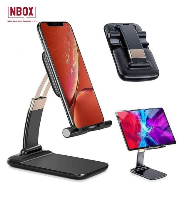 NBOX Foldable Mobile Stand Holder -Angle & Height Adjustable Desk Cell Phone Holder Anti-Slip Compatible with Smartphones(Black)