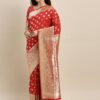 Inddus Red & Golden Woven Design Silk Blend Saree