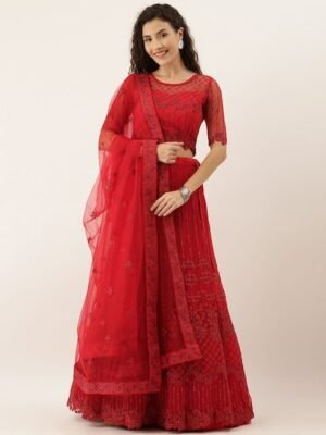 panchhi Red Codding Embroidered Semi-Stitched Lehenga & Unstitched Choli With Dupatta