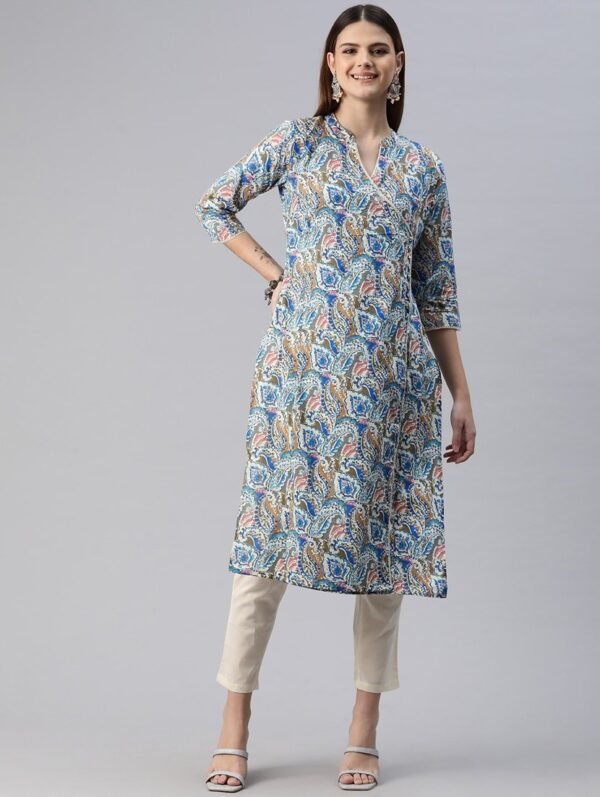 blue printed kurta pant set