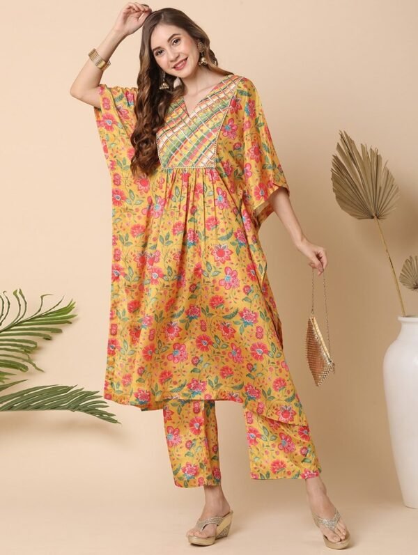 mustard printed kurta & pant set