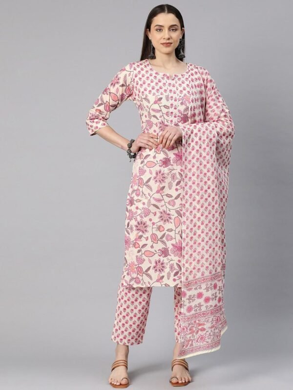 white floral printed detailed suit set