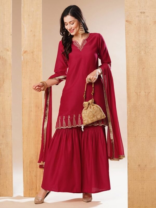 women three quarter sleeve kurta sharara set